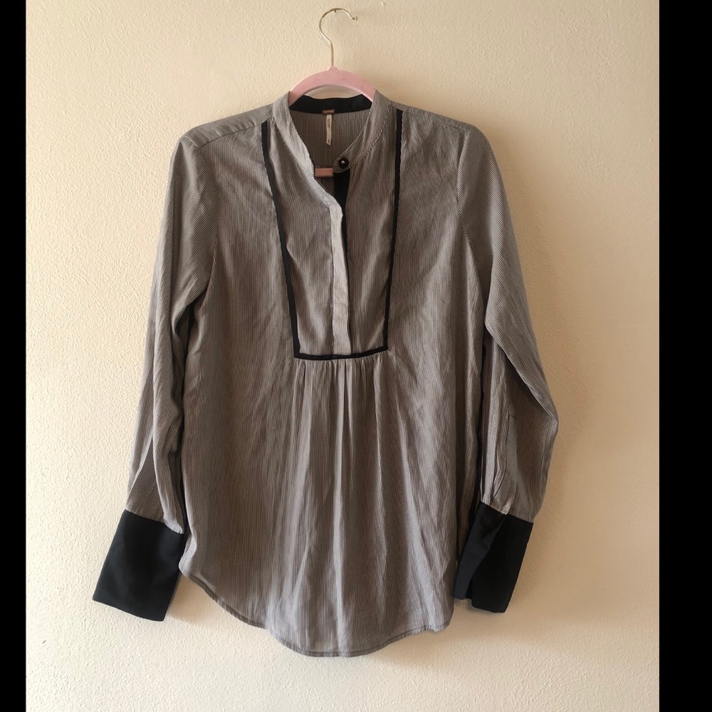 Free People Black and White Striped Blouse